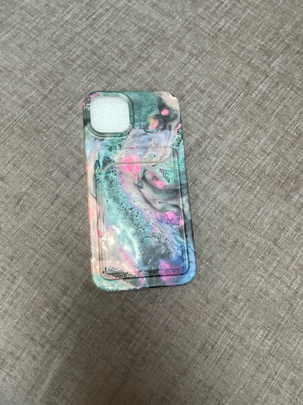Marble Swirl Card Slot Phone Case — Pink, Teal & Black